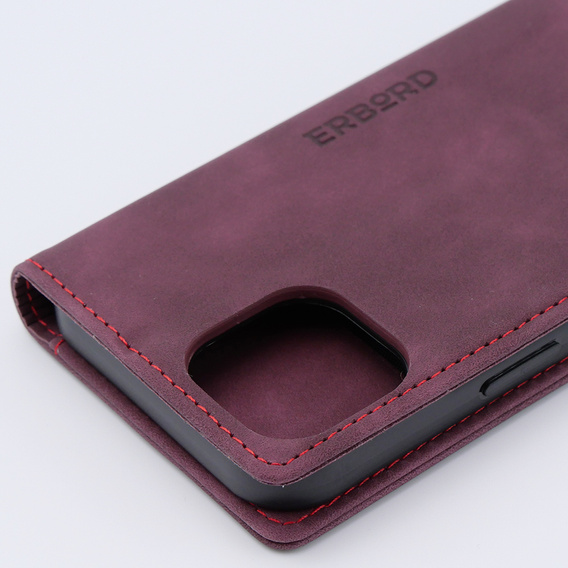 Case for iPhone 15, ERBORD Vintage, wallet with flap, red
