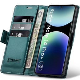 Case for Xiaomi Redmi Note 14 Pro+ 5G / Xiaomi Poco X7 5G / Xiaomi Redmi Note 14 Pro 5G, ERBORD Glossy Litchi, wallet with flap, green