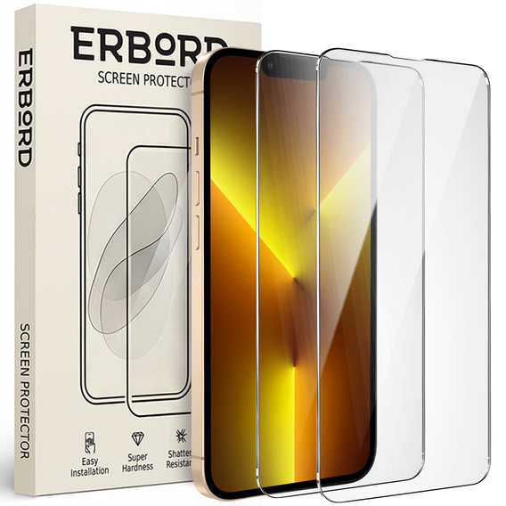 2x Szkło Hartowane do iPhone 13 Pro Max, ERBORD 9H Hard Glass, szybka
