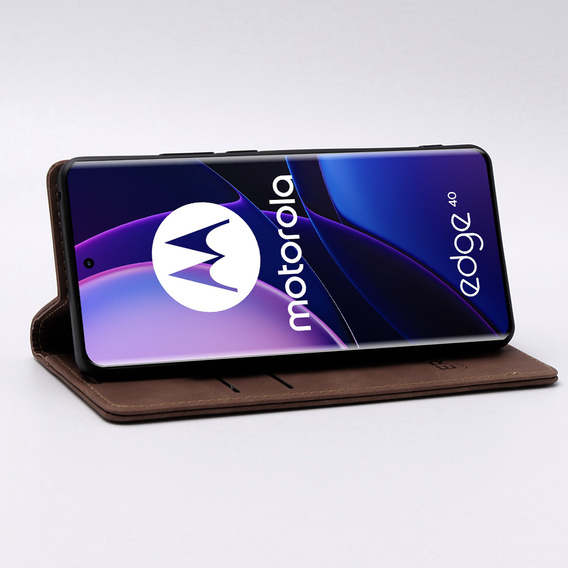 Etui do Motorola Edge 40, ERBORD Vintage portfel z klapką, kawowe