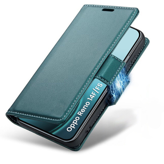 Case for Oppo Reno 14 F / 14 FS, ERBORD Glossy Litchi, wallet with flap, green