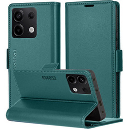 Case for Xiaomi Redmi Note 13 5G, ERBORD Glossy Litchi, wallet with flap, green