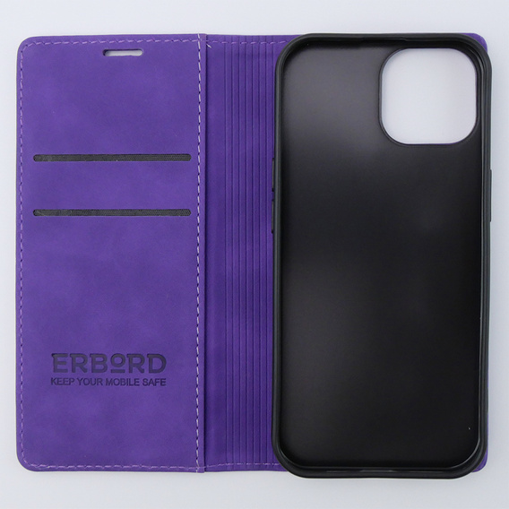 Etui do iPhone 15, ERBORD Vintage portfel z klapką, fioletowe