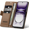 Etui do Oppo Reno 12 Pro, ERBORD Glossy Litchi, portfel z klapką, brązowe