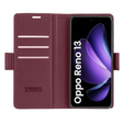 Case for Oppo Reno 13, ERBORD Glossy Litchi, wallet with flap, red