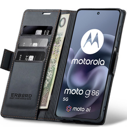 Etui ERBORD Glossy Litchi, portfel z klapką do Motorola Moto G86 5G / G86 Power 5G - czarne