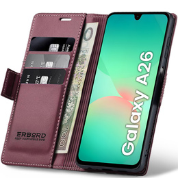 Etui do Samsung Galaxy A26 5G, ERBORD Glossy Litchi, portfel z klapką, czerwone
