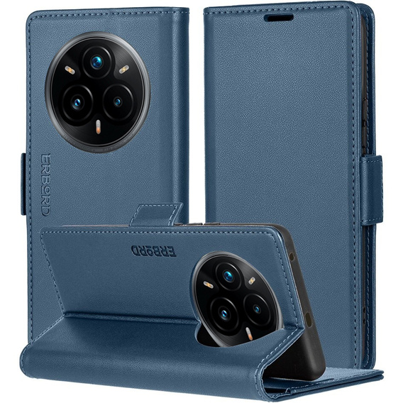 Case for Realme 14 Pro+ 5G, ERBORD Glossy Litchi, wallet with flap, blue