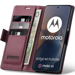 Case for Motorola Edge 60 / 60 Fusion, ERBORD Glossy Litchi, wallet with flap, red