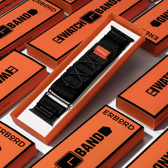 Pasek Nylonowy ERBORD Runner do Apple Watch 1/2/3/4/5/6/7/8/9/10/11/SE Ultra 1/2/3 42/44/45/46/49mm, Czarny