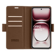 Case for Oppo Reno 12, ERBORD Glossy Litchi, wallet with flap, brown