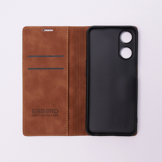 Etui do Oppo A78 5G, ERBORD Vintage portfel z klapką, brązowe