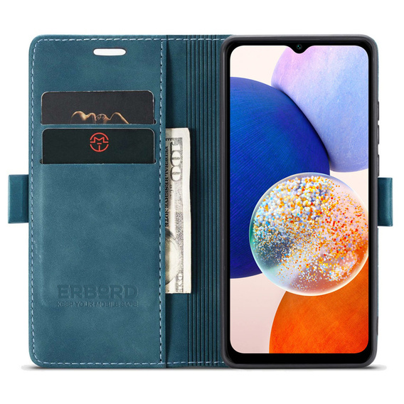 Case for Samsung Galaxy A14 4G/5G, ERBORD Vintage, wallet with flap, blue