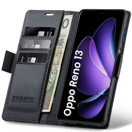 Etui do Oppo Reno 13, ERBORD Glossy Litchi, portfel z klapką, czarne
