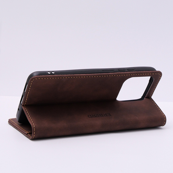 Etui do Xiaomi Redmi 12C, ERBORD Vintage portfel z klapką, kawowe