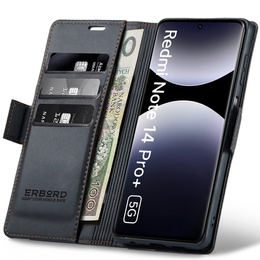 Case for Xiaomi Redmi Note 14 Pro+ 5G / Xiaomi Poco X7 5G / Xiaomi Redmi Note 14 Pro 5G, ERBORD Glossy Litchi, wallet with flap, black