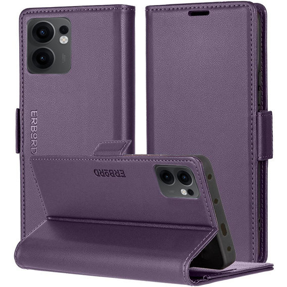 Etui do Oppo Reno 13F / Oppo Reno 13FS, ERBORD Glossy Litchi, portfel z klapką, fioletowe