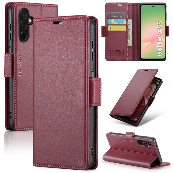 Etui do Samsung Galaxy A56 5G, ERBORD Glossy Litchi, portfel z klapką, czerwone