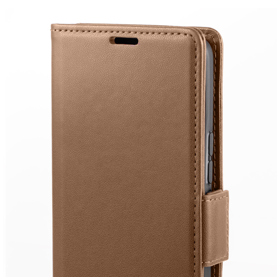 Case for Samsung Galaxy S24 FE, ERBORD Glossy Litchi, wallet with flap, brown