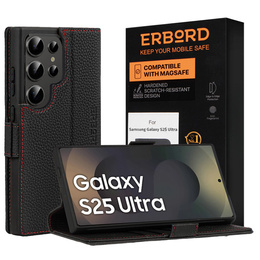 Etui skórzane do Samsung Galaxy S25 Ultra, ERBORD LeatherWallet, czarne