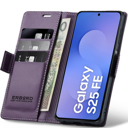 Case for Samsung Galaxy S25 FE, ERBORD Glossy Litchi, wallet with flap, purple
