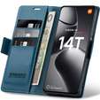 Case for Xiaomi 14T, ERBORD Glossy Litchi, wallet with flap, blue
