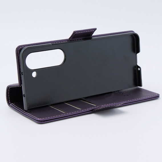 Etui do Samsung Galaxy Z Fold 5 5G, ERBORD Glossy Litchi, portfel z klapką, fioletowe