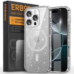 Case for iPhone 16 Pro Max, ERBORD Glitter MagSafe, transparent + Screen Glass