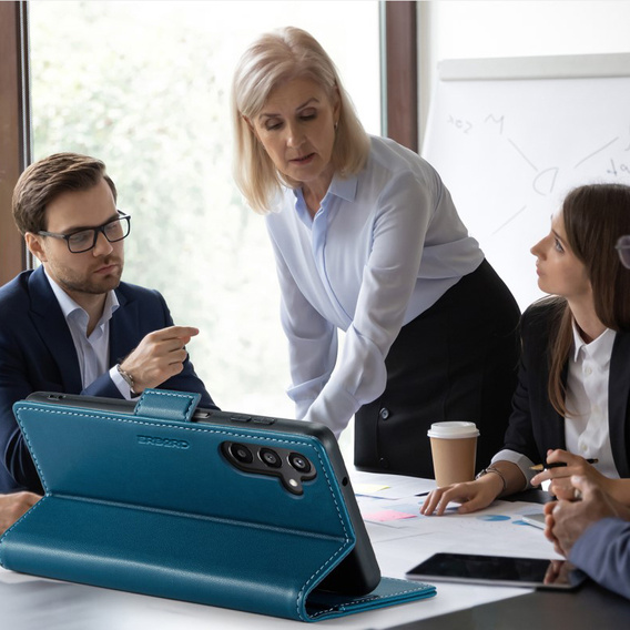 Etui do Samsung Galaxy A16 / A16 5G, ERBORD Glossy Litchi, portfel z klapką, niebieskie