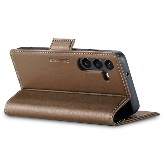 Case for Samsung Galaxy A55, ERBORD Glossy Litchi, wallet with flap, brown