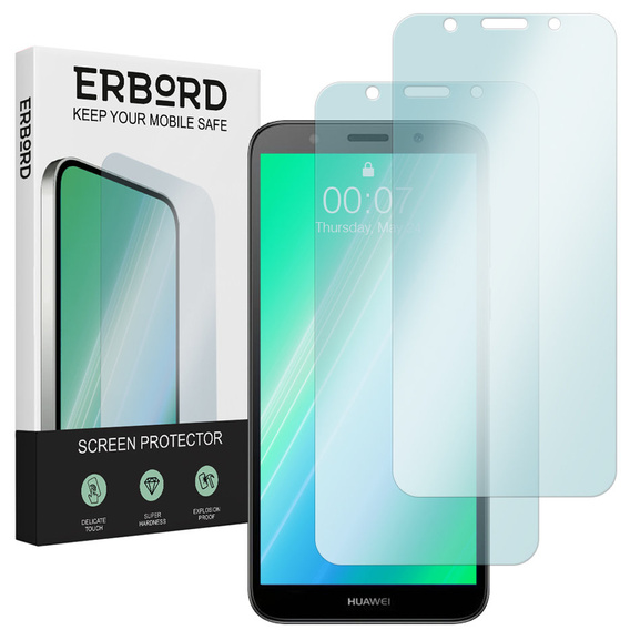 2x Tempered Glass for Huawei Y5 2018, ERBORD 9H Hard Glass for phone screen