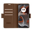 Case for Motorola Edge 50 Pro, ERBORD Glossy Litchi, wallet with flap, brown
