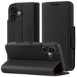 Case for iPhone 16, ERBORD Vintage, wallet with flap, black