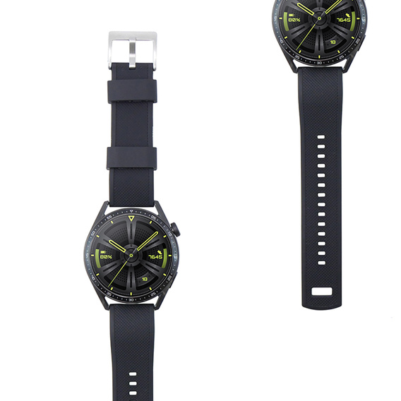 Pasek Silikonowy ERBORD Uniwersalny 22mm, Dual Color, czarny / limonkowy / srebrna klamra