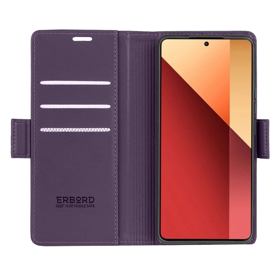 Etui do Xiaomi Redmi Note 13 Pro 4G / Xiaomi Redmi Note 14S / Xiaomi Poco M6 Pro 4G, ERBORD Glossy Litchi, portfel z klapką, fioletowe