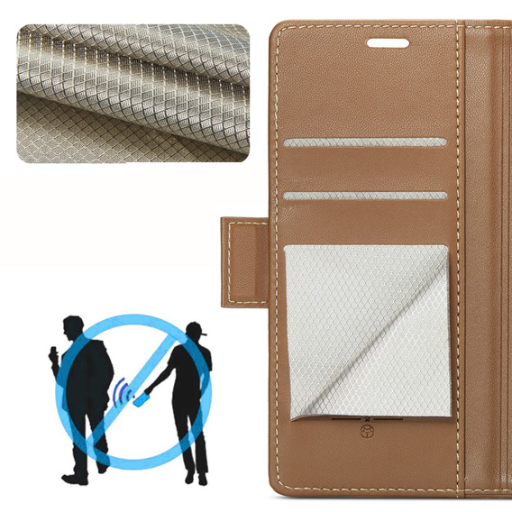 Case for Xiaomi 14T Pro, ERBORD Glossy Litchi, wallet with flap, brown