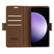 Case for Samsung Galaxy S23 FE, ERBORD Glossy Litchi, wallet with flap, brown