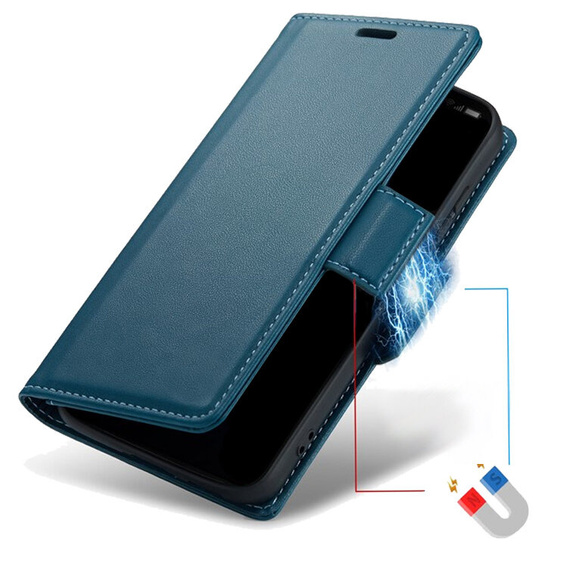 Case for Samsung Galaxy S25 Ultra, ERBORD Glossy Litchi, wallet with flap, blue