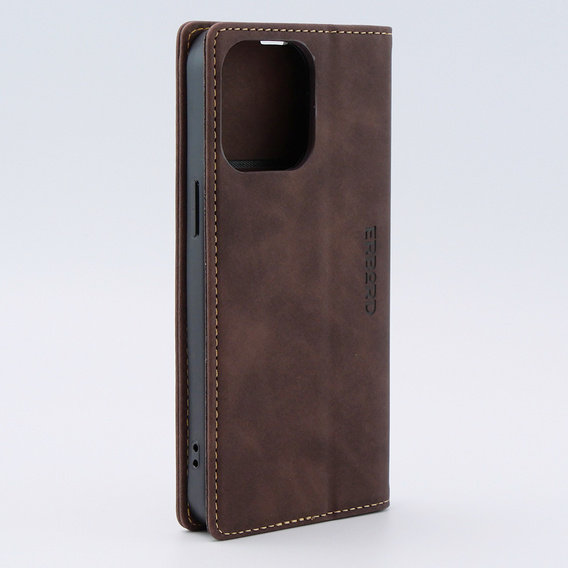 Etui do iPhone 15 Pro, ERBORD Vintage portfel z klapką, kawowe