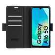 Case for Samsung Galaxy A16, ERBORD Glossy Litchi, wallet with flap, black