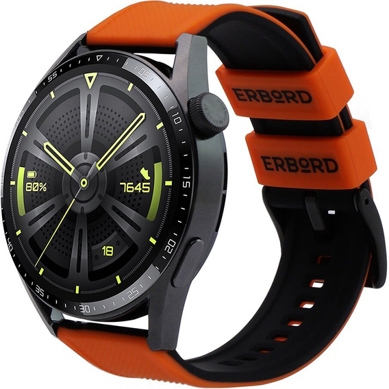 ERBORD Universal Silicone Strap 22mm, Dual Color, orange / black / black buckle