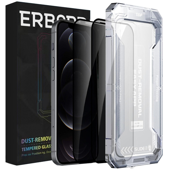 2x Szkło Hartowane prywatyzujące do iPhone 12 Pro Max, ERBORD 9H Easy App Anti-Peep
