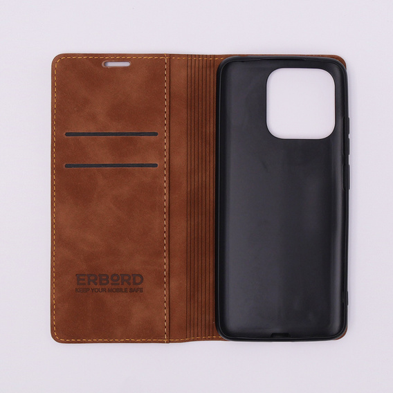 Etui do Xiaomi Redmi 12C, ERBORD Vintage portfel z klapką, brązowe