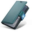 Case for Xiaomi 15, ERBORD Glossy Litchi, wallet with flap, green