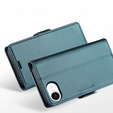 Case for Iphone 16E, ERBORD Glossy Litchi, wallet with flap, blue