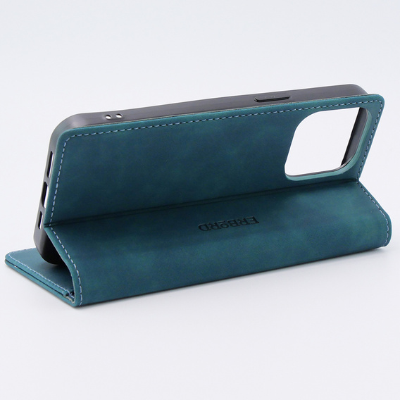 Case for iPhone 15 Pro, ERBORD Vintage, wallet with flap, blue