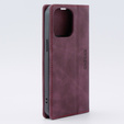 Case for iPhone 15 Pro, ERBORD Vintage, wallet with flap, red