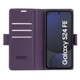 Case for Samsung Galaxy S24 FE, ERBORD Glossy Litchi, wallet with flap, purple