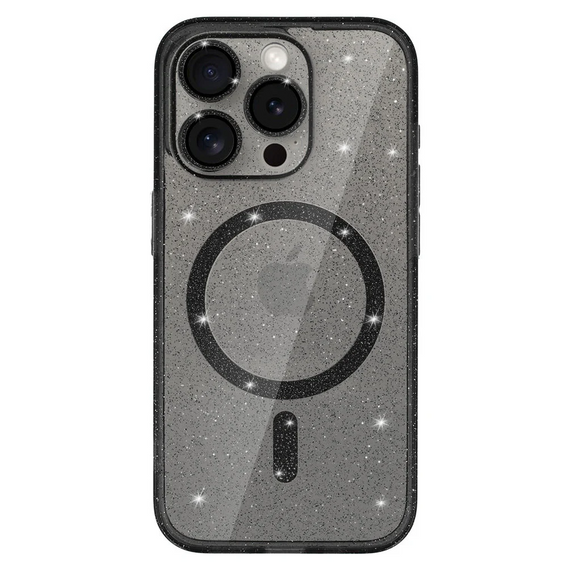 Case for iPhone 16 Pro, ERBORD Glitter MagSafe, black + Screen Glass