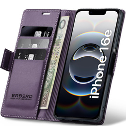 Etui do iPhone 16E, ERBORD Glossy Litchi, portfel z klapką, fioletowe